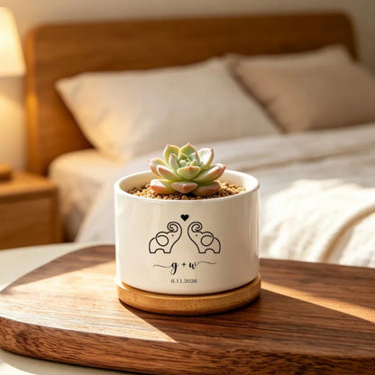 Custom Elephant Couple Initials Flower Pot, Custom Wedding Pot For Couple WD0334