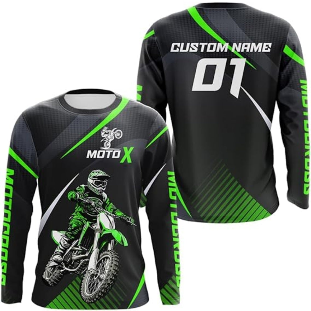 Custom Men's Green MX Long Sleeve Shirts, Custom Motocross Jerseys MZ0024