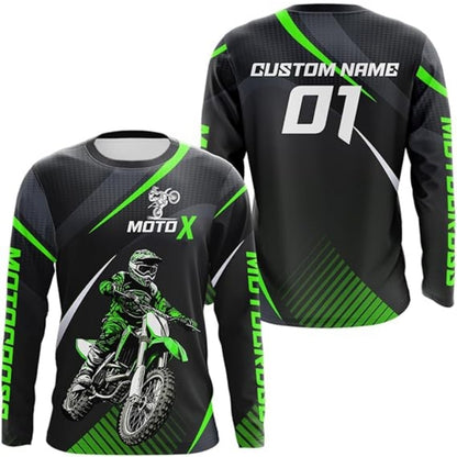 Custom Men's Green MX Long Sleeve Shirts, Custom Motocross Jerseys MZ0024