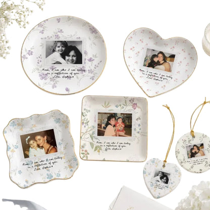 Custom Photo Mother of The Bride Floral Ring Dish, Personalized Floral Wedding Jewelry Dish for Mom WD0245