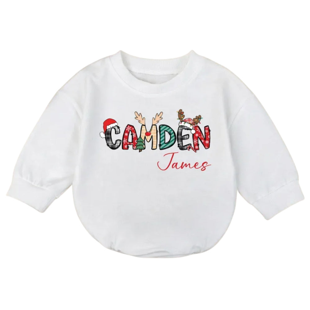Personalized Name Christmas Baby Romper Sweatshirt, Custom Christmas Romper Sweatshirt Baby BB0938