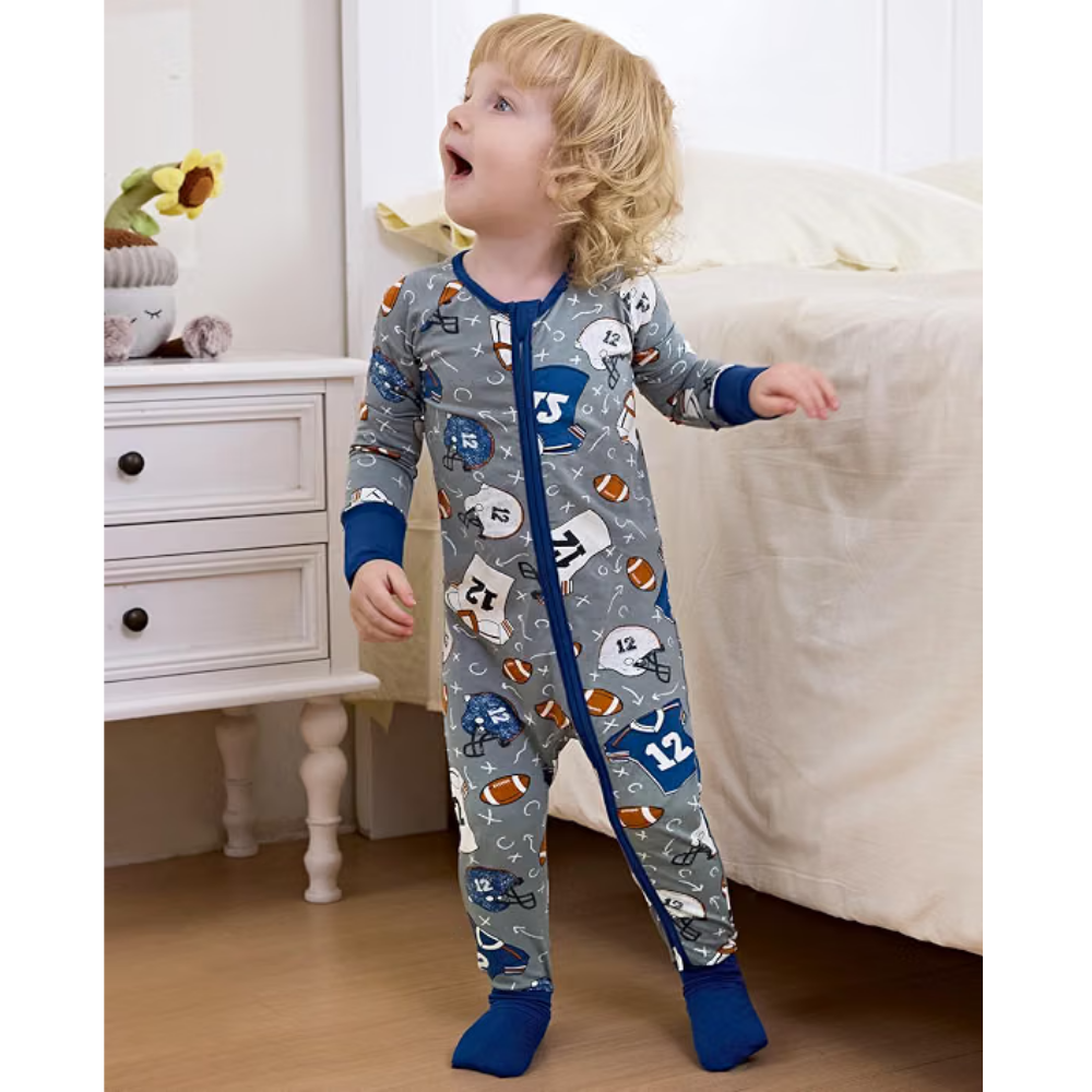 Football Pattern Baby Convertible Zippy Romper, Football Romper Convertible Baby BB0606