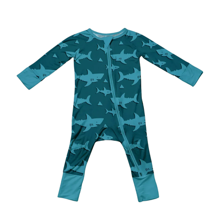 Blue Shark Baby Convertible Zipper Romper, Shark Baby Romper Convertible BB0830