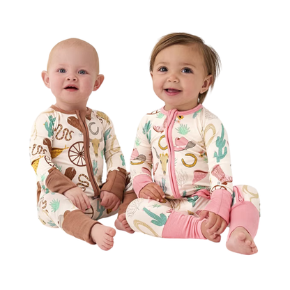 Western Sand Baby Convertible Zipper Romper, Western Convertible Baby Romper BB0427