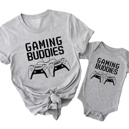 Game Buddies Personalized Daddy And Baby Name Matching T Shirt, Custom Gaming Matching Dad And Me Shirts For Father Day ET0981