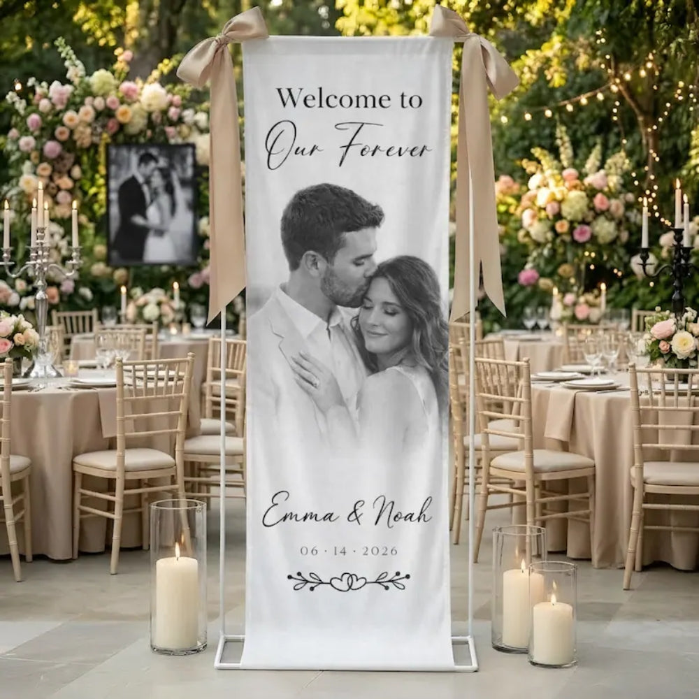 Custom Photo Wedding Fabric Welcome Sign, Personalized Picture Wedding Welcome Banner WD0912