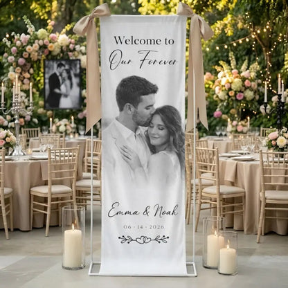 Custom Photo Wedding Fabric Welcome Sign, Personalized Picture Wedding Welcome Banner WD0912