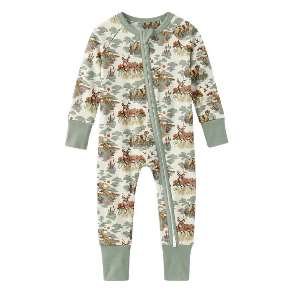 Deer Dog Hunting Baby Convertible Zippy Romper, Vintage Hunting Baby Romper Convertible BB0893