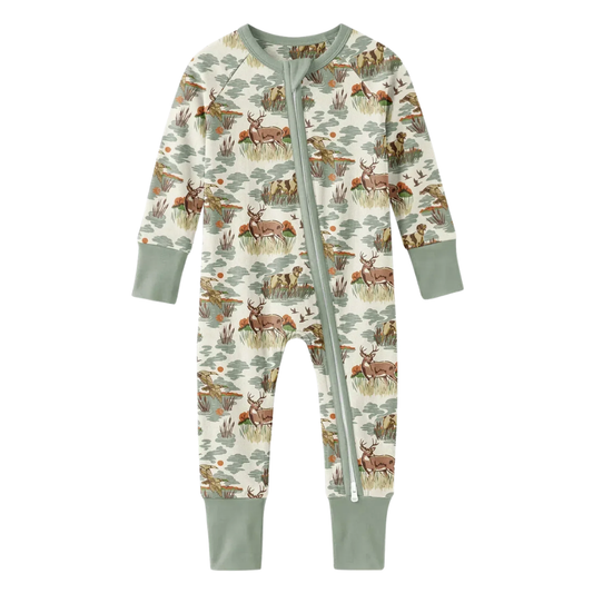 Deer Dog Hunting Baby Convertible Zippy Romper, Vintage Hunting Baby Romper Convertible BB0893