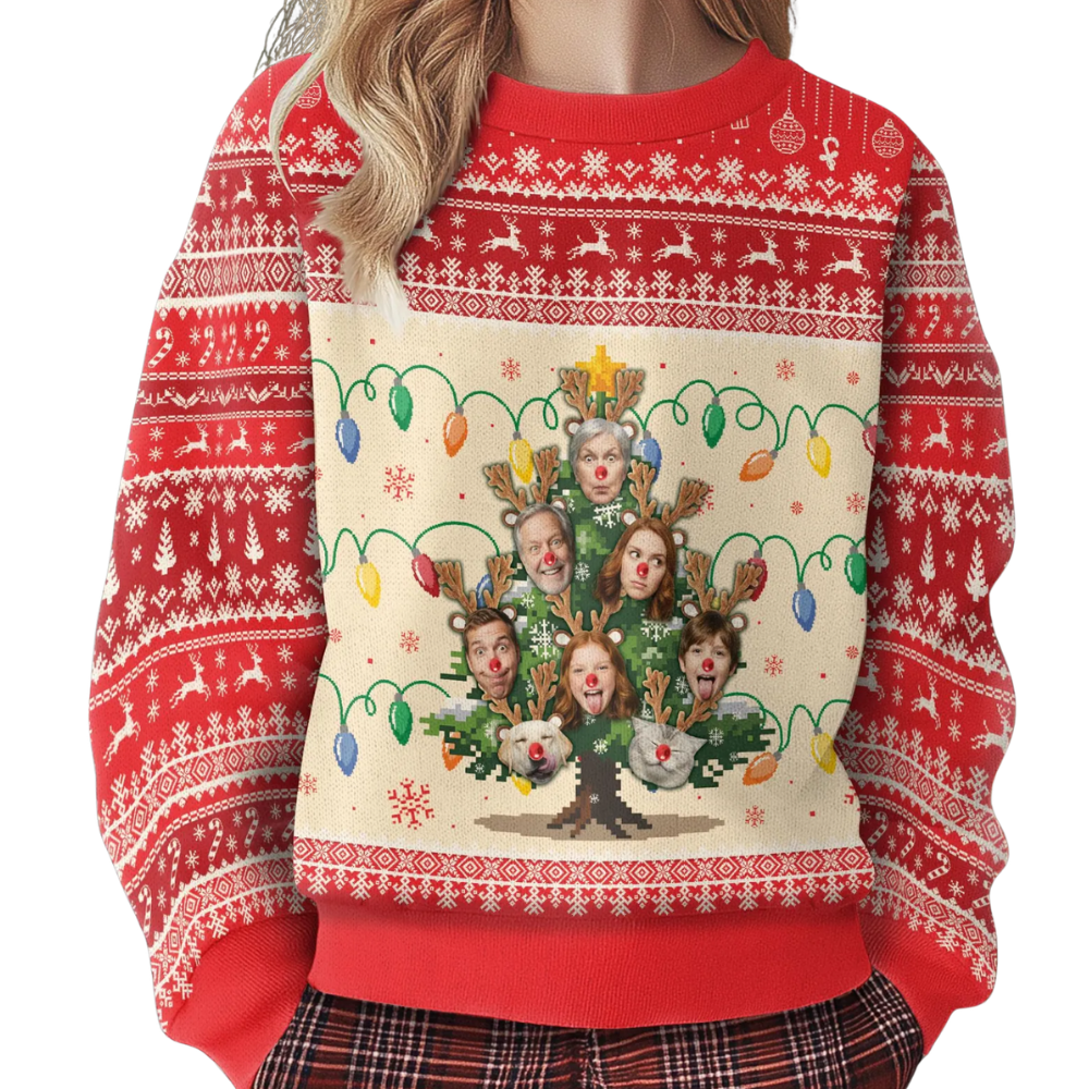 Christmas Tree Custom Faces Family Ugly Sweatshirt 3D Print, Personalized Funny Christmas Sweatshirt 2D1103