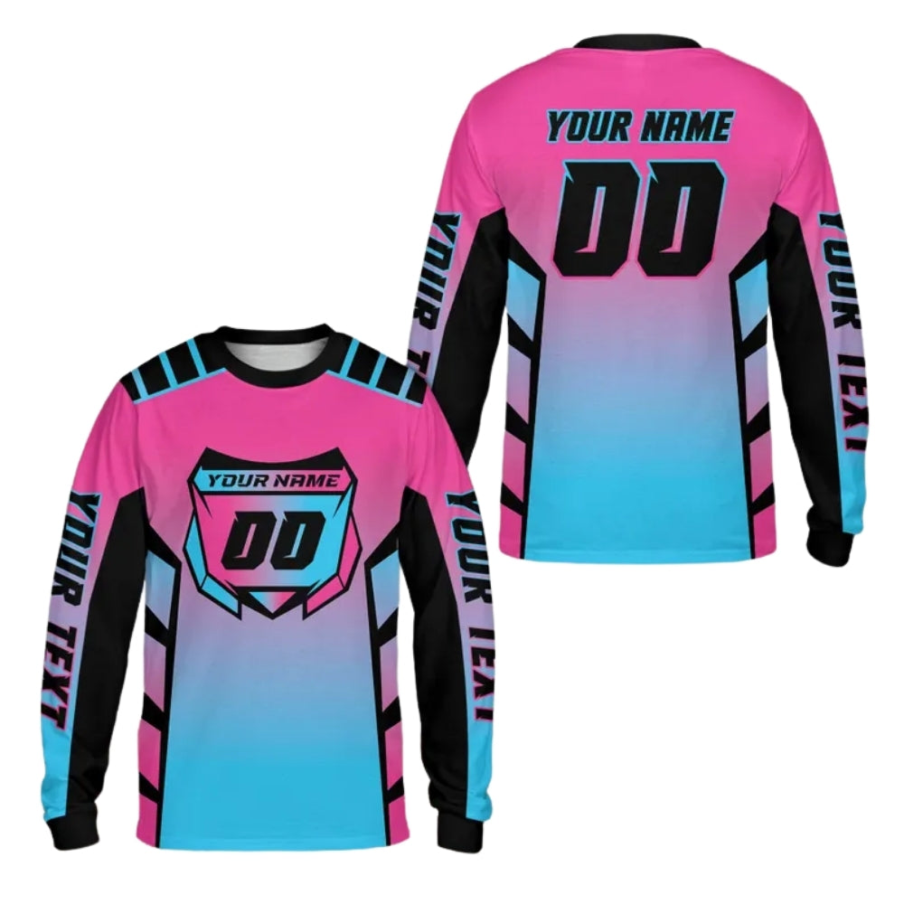 Custom Blue Purple Motocross Mens Jersey Long Sleeve, Custom Racing Dirt Bike Shirts ME0063