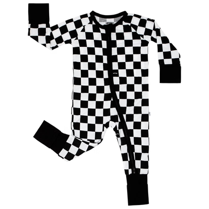 Checkered Black And White Baby Convertible Zippy Romper, Checkered Baby Romper Convertible BB0428