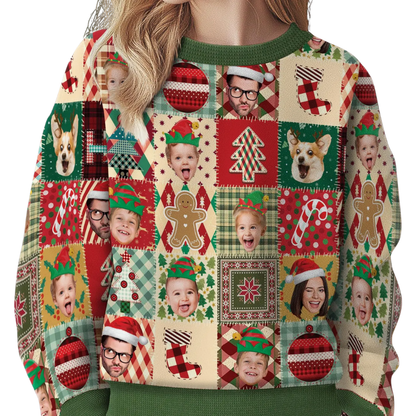 Custom Family Faces Patchwork Ugly Christmas Sweatshirt, Custom Photo Family Sweatshirt For Christmas 2D1104
