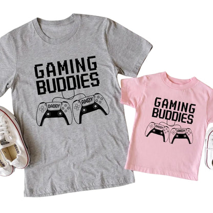 Game Buddies Personalized Daddy And Baby Name Matching T Shirt, Custom Gaming Matching Dad And Me Shirts For Father Day ET0981