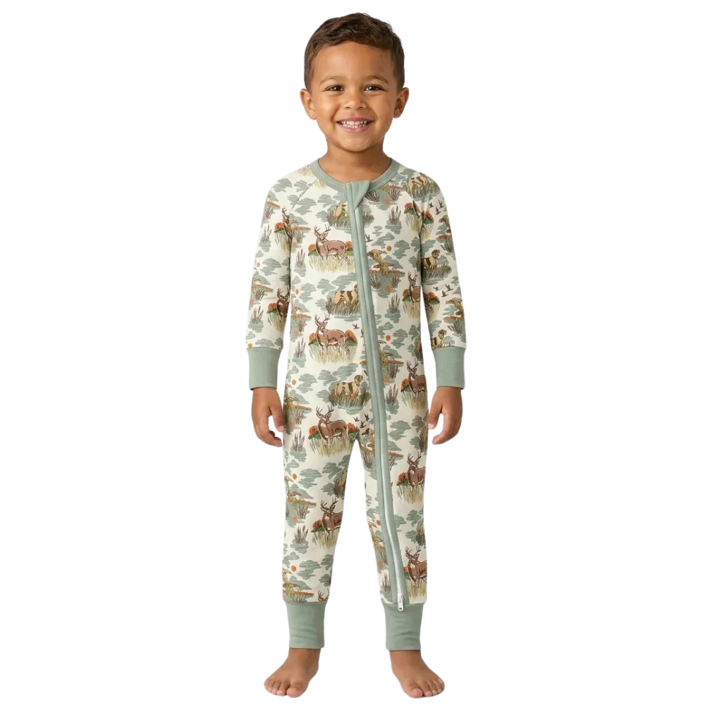 Deer Dog Hunting Baby Convertible Zippy Romper, Vintage Hunting Baby Romper Convertible BB0893