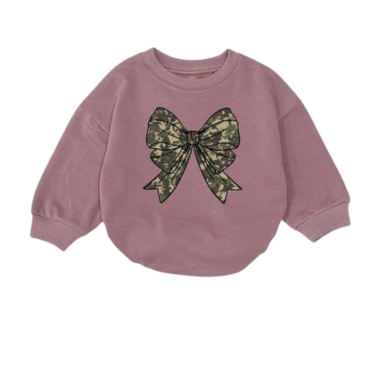 Camouflage Bow Baby Romper Sweatshirt, Camo Baby Romper Sweater BB0475