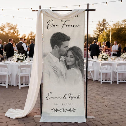 Custom Photo Wedding Fabric Welcome Sign, Personalized Picture Wedding Welcome Banner WD0912