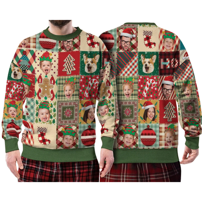 Custom Family Faces Patchwork Ugly Christmas Sweatshirt, Custom Photo Family Sweatshirt For Christmas 2D1104