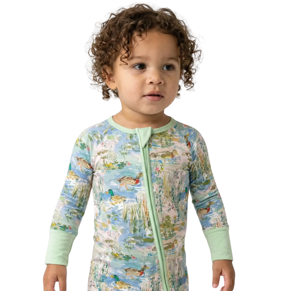 Mallard Duck Watercolor Baby Convertible Zippy Romper, Mallard Duck Baby Romper Convertible Green BB0831