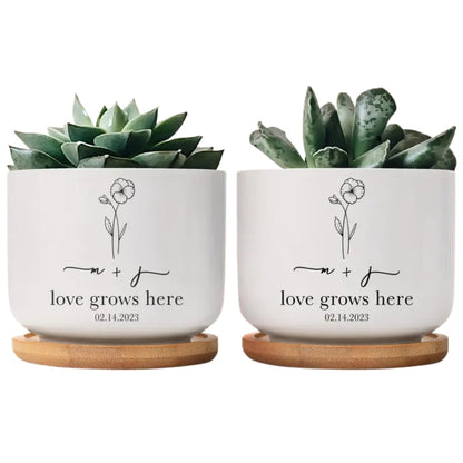 Love Grows Here Custom Couple Initials Flower Pot, Custom Wedding Planter WD0335