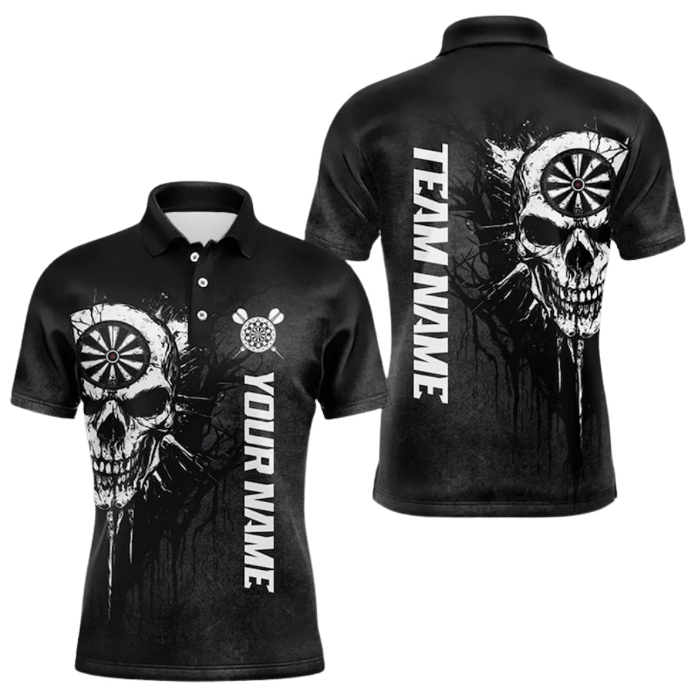 Black And White Custom Skull Darts Polo Shirt For Mens, Custom Skull Darts Team Shirts DE0073