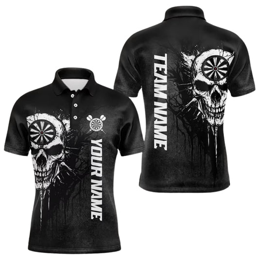 Black And White Custom Skull Darts Polo Shirt For Mens, Custom Skull Darts Team Shirts DE0073