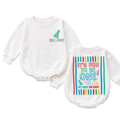 It's Fun To Be One Custom Name Baby Romper Sweatshirt, Custom First Birthday Romper Sweatshirt Baby BB0940