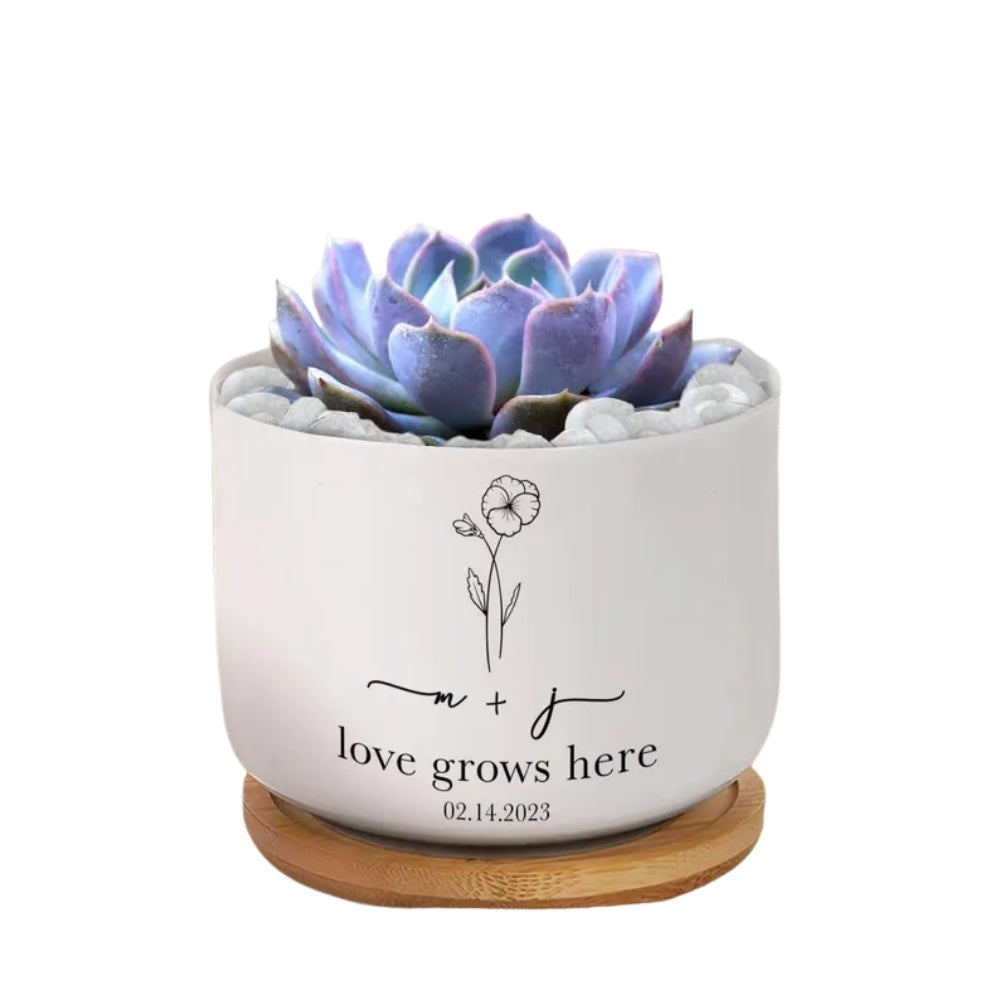 Love Grows Here Custom Couple Initials Flower Pot, Custom Wedding Planter WD0335