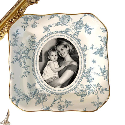 Custom Photo Toile De Jouy Mother of the Bride Ring Dish, Personalized Mother of the Bride Wedding Day Jewelry Dish From Daughter WD0246