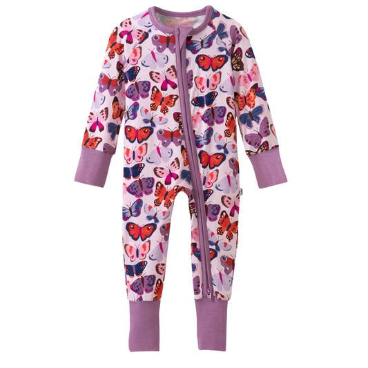 Butterflies Purple Baby Convertible Zippy Romper, Butterfly Baby Romper Convertible BB0429