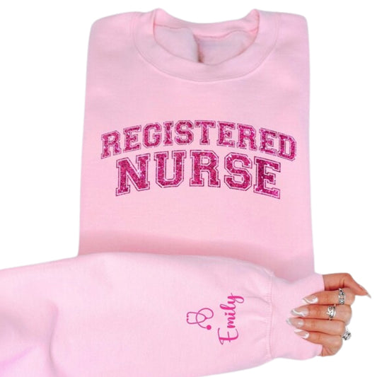 Custom Registered Nurse Glitter Sweatshirt, Custom Nurse Sweatshirt 2D0397