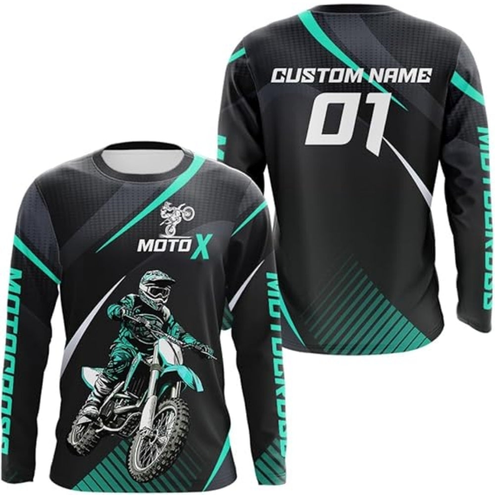 Custom Men's Green MX Long Sleeve Shirts, Custom Motocross Jerseys MZ0024