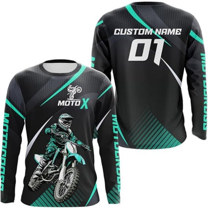 Custom Men's Green MX Long Sleeve Shirts, Custom Motocross Jerseys MZ0024