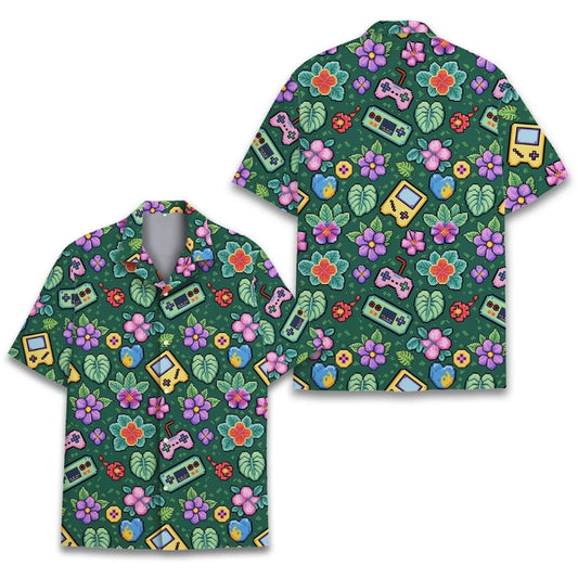 Retro Game Flowers Hawaiian Shirts For Mens, Game Lover Hawaiian Shirts HE0073
