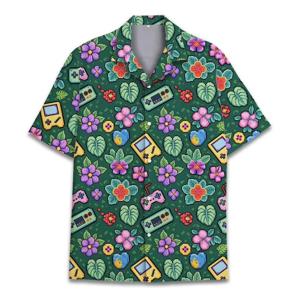 Retro Game Flowers Hawaiian Shirts For Mens, Game Lover Hawaiian Shirts HE0073
