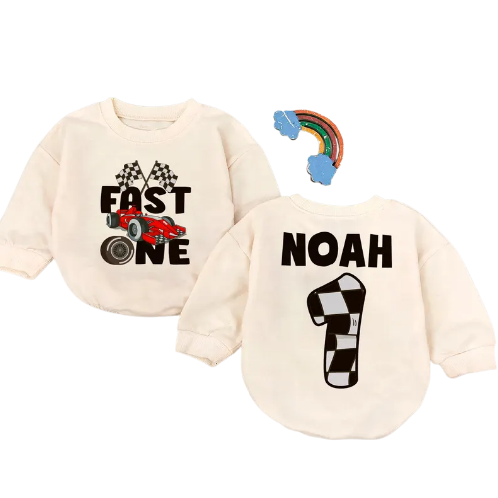 Custom Fast One Birthday Baby Romper Sweatshirt, Custom Racing 1st Birthday Romper Sweatshirt For Baby BB0476