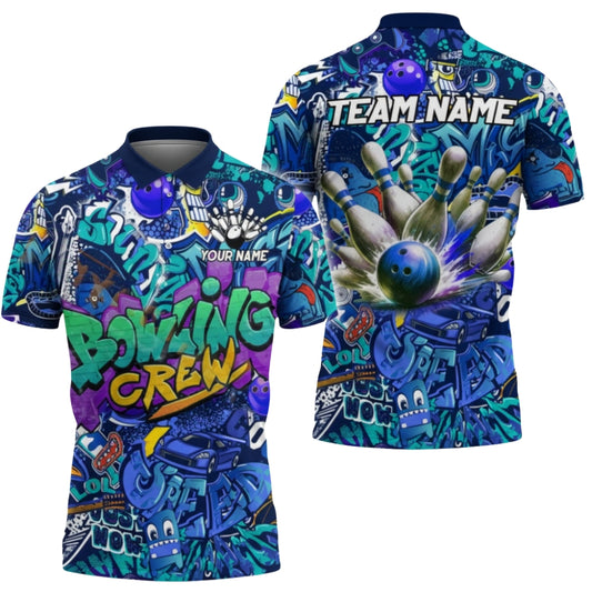 Custom Graffiti Bowling Crew Polo Shirt For Men, Custom Graffiti Bowling Team Shirts BZ0354