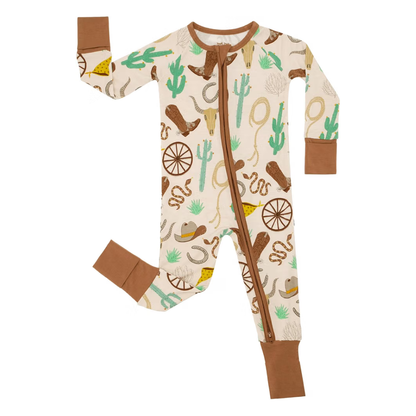 Western Brown Baby Romper Zipper Convertible, Western Country Baby Convertible Romper BB0430