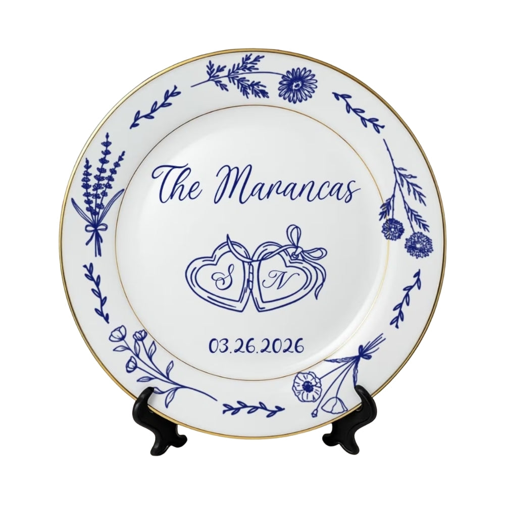 Personalized Last Name Couple Wedding Round Platter, Custom Wedding Plate WD0285