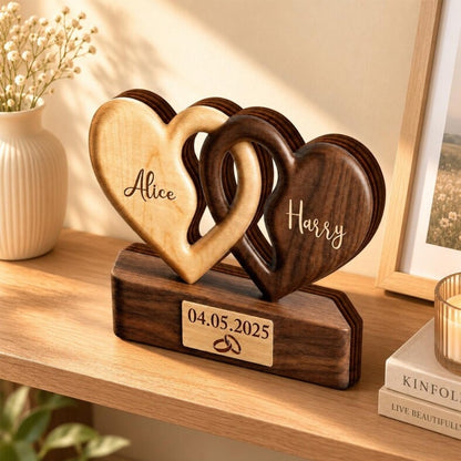 Interlocking Hearts Custom Couple Name Wooden Plaque, Custom Anniversary Wedding Engagement Wooden Block WD0764