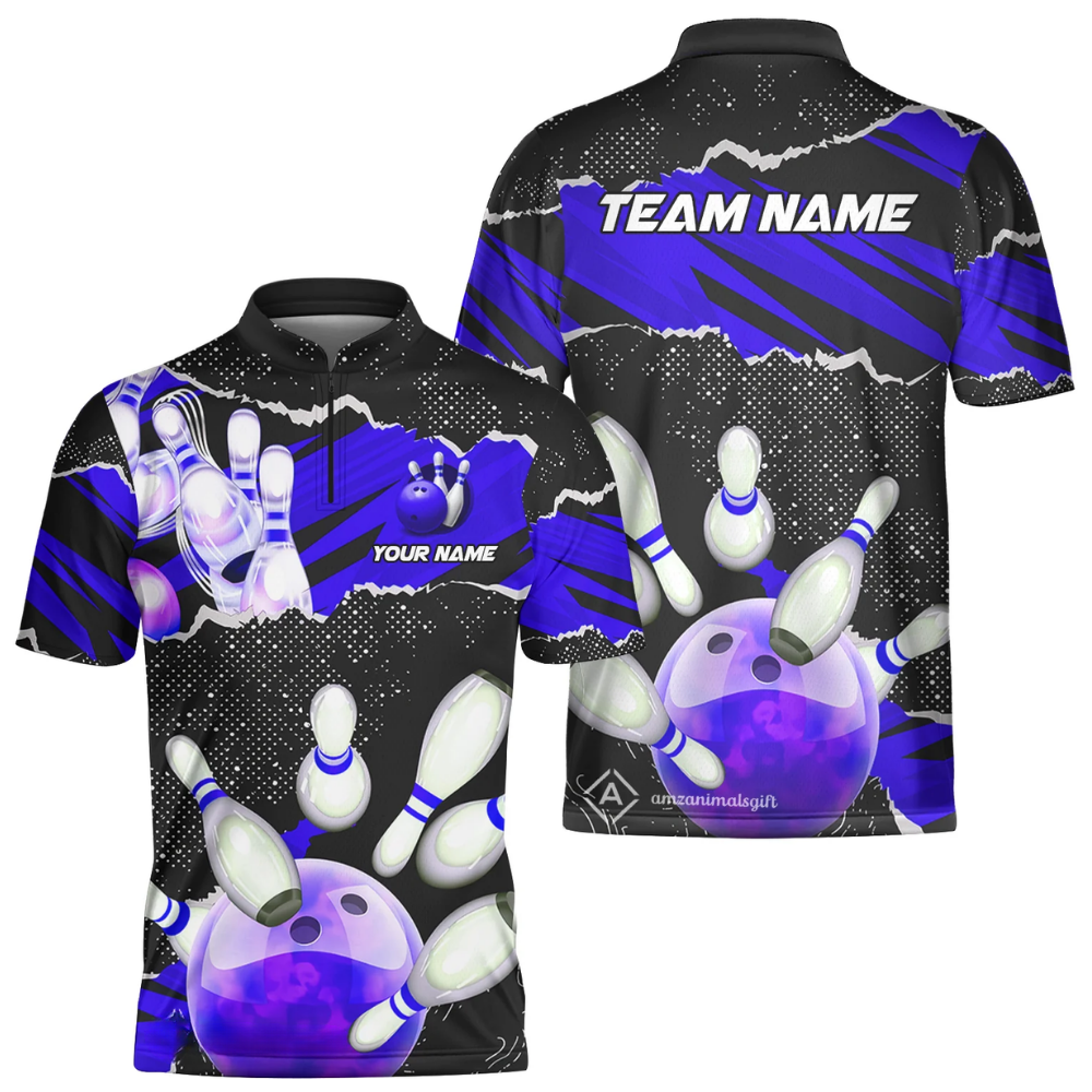 Custom Team Black Pink Grunge Bowling Jersey For Mens, Custom Bowling Shirts BZ0608