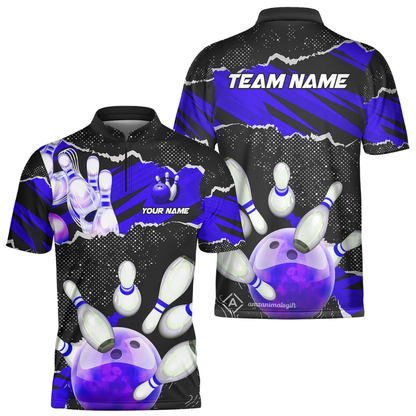 Custom Team Black Pink Grunge Bowling Jersey For Mens, Custom Bowling Shirts BZ0608