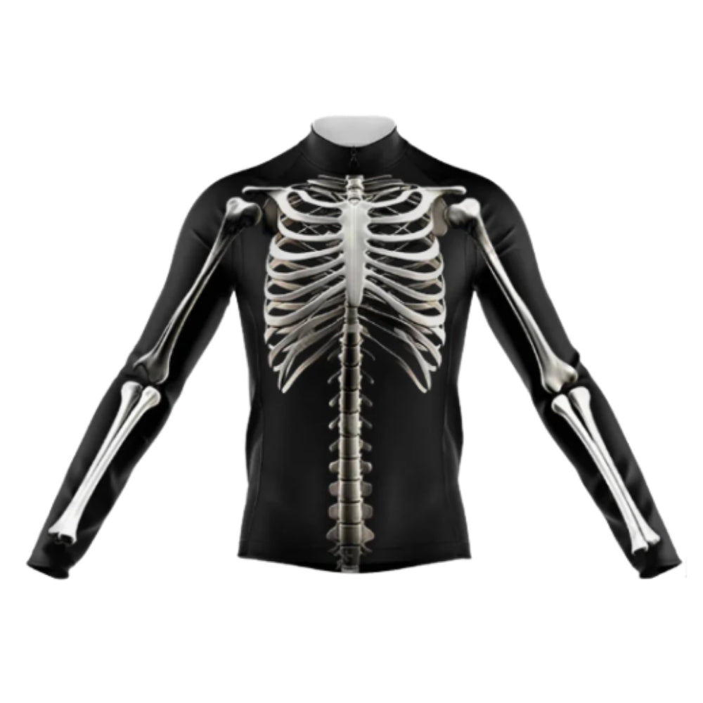 Black And White Skeleton Long Sleeve Cycling Mens Jersey, Skeleton Cycling Jerseys CG0719