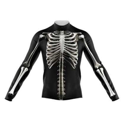 Black And White Skeleton Long Sleeve Cycling Mens Jersey, Skeleton Cycling Jerseys CG0719