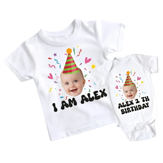 Custom Photo Birthday 1st Matching Family T Shirt, Personalized Photo First Birthday Family Shirts ET1162
