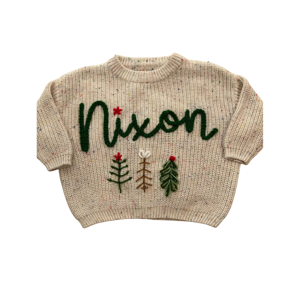 Custom Baby Name Christmas Embroidered Knit Sweater, Custom Christmas Holiday Baby Knit Sweatshirt BB0127