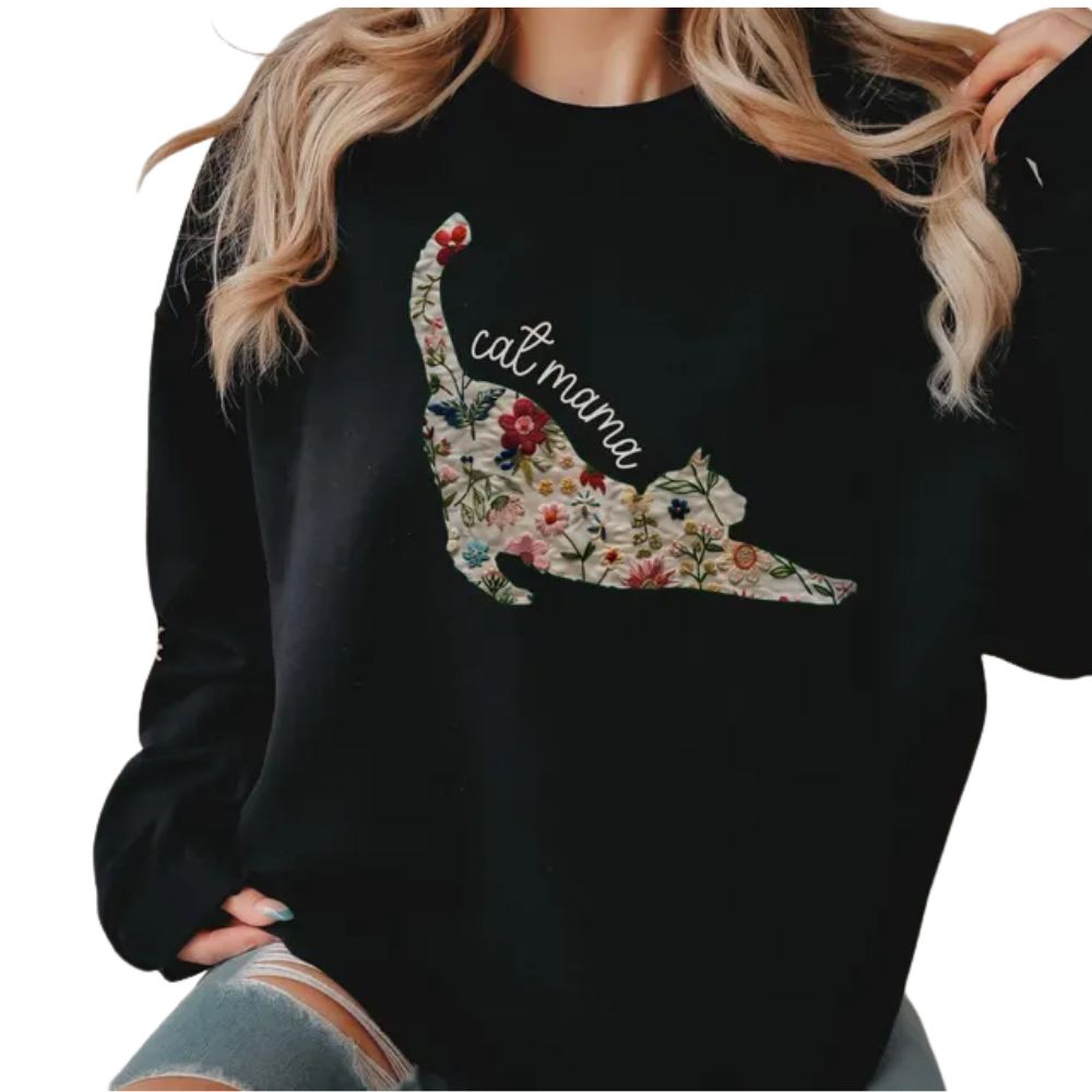 Cat Mama Wildflower Sweatshirt, Floral Cat Sweatshirt For Mom 2D0874