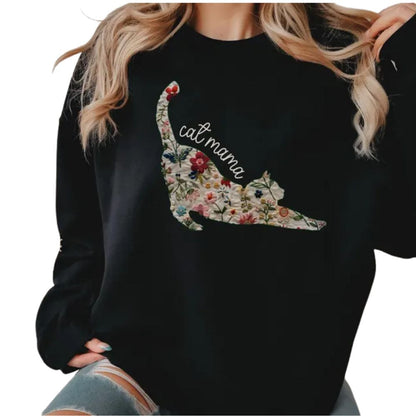 Cat Mama Wildflower Sweatshirt, Floral Cat Sweatshirt For Mom 2D0874