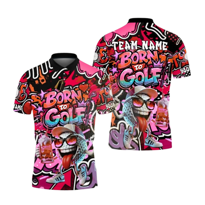 Born To Golf Personalized Team Multi Color Graffiti Beer Golf Polo Shirts Mens, Customized Funny Golf Shirts GZ0435