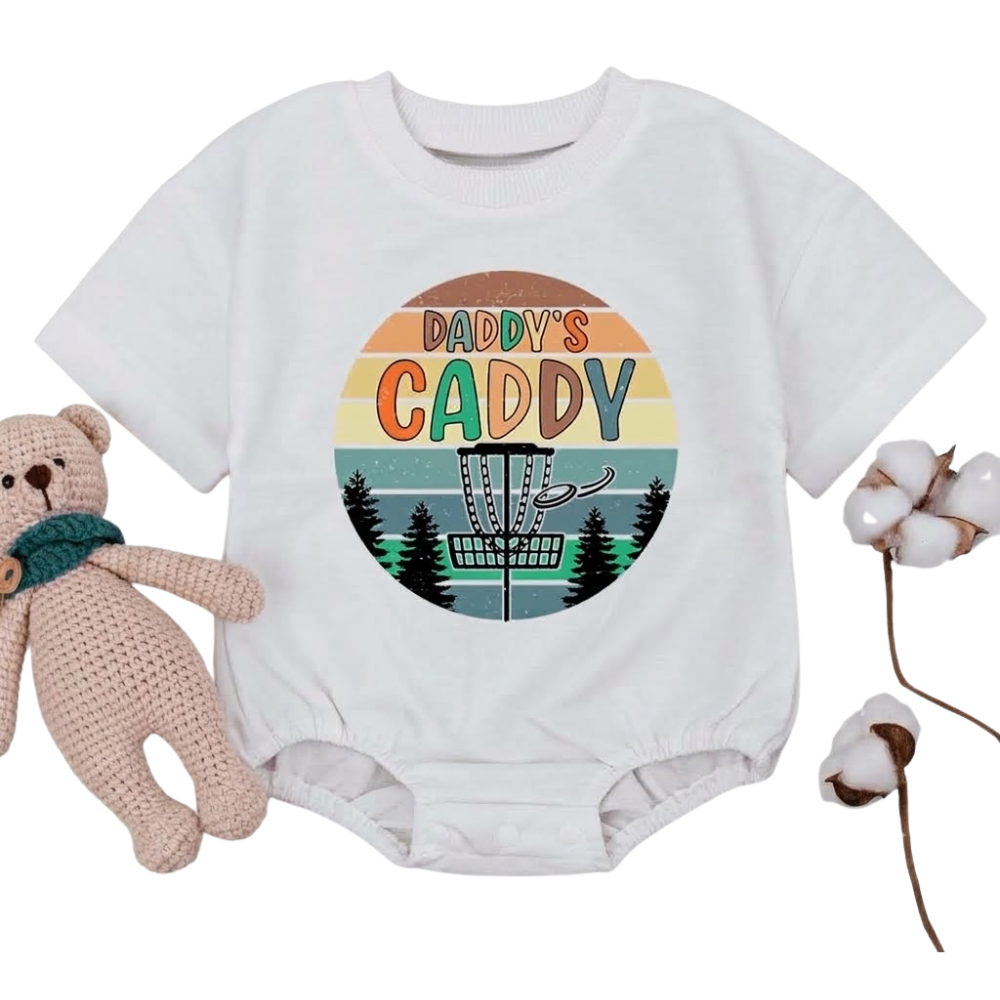 Daddy's Caddy Retro Disc Golf Baby T Shirt Romper, Baby Father Disc Golf Lover Romper BB0301